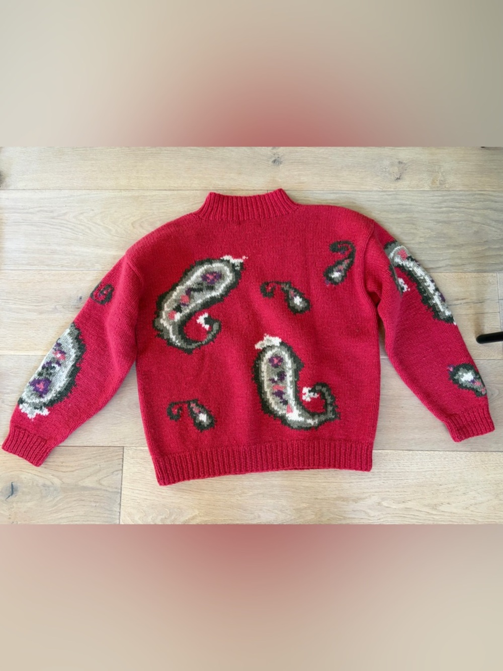 Merona Handknit 100% wool intarsia sweater vintage paisley design - M - Picture 6 of 7